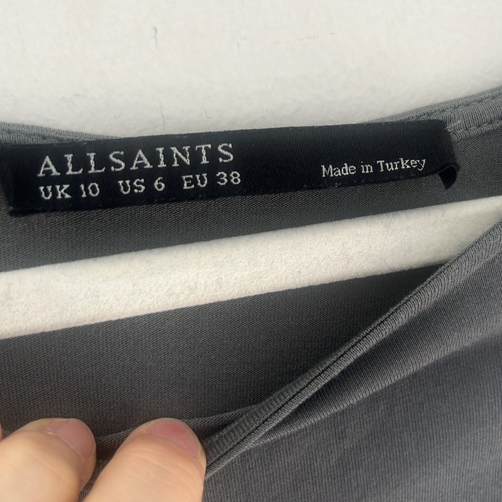 All Saints Alix Dress Sleeveless Ruching Stretch Jersey Knit Modal Gray Size 6 - Picture 4 of 9